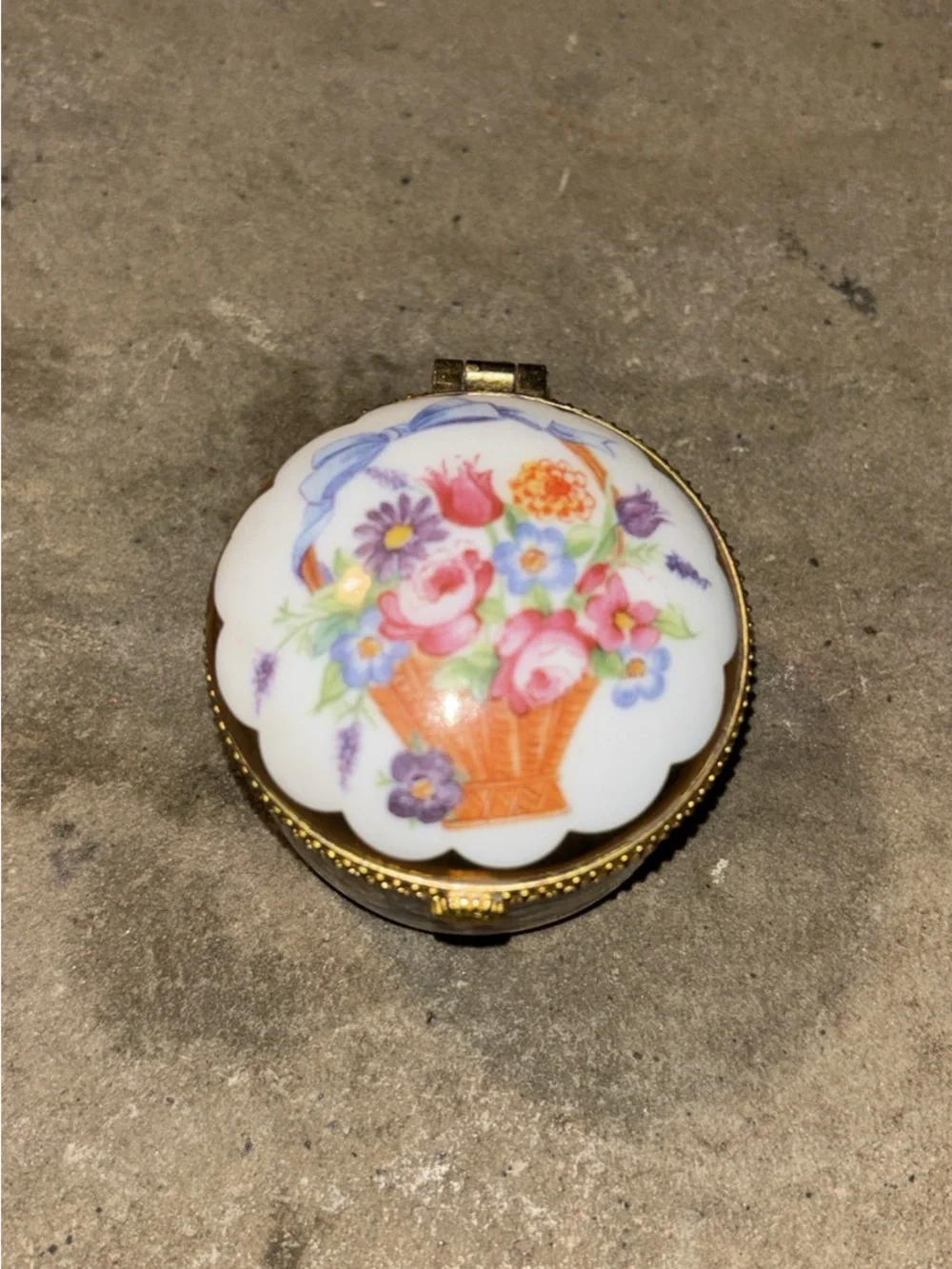 Vintage Floral Porcelain Trinket Box